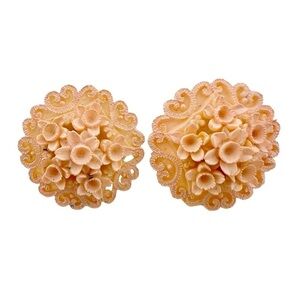 Vintage Earrings Floral Delicate Sculptural Peach Pink Screw Back